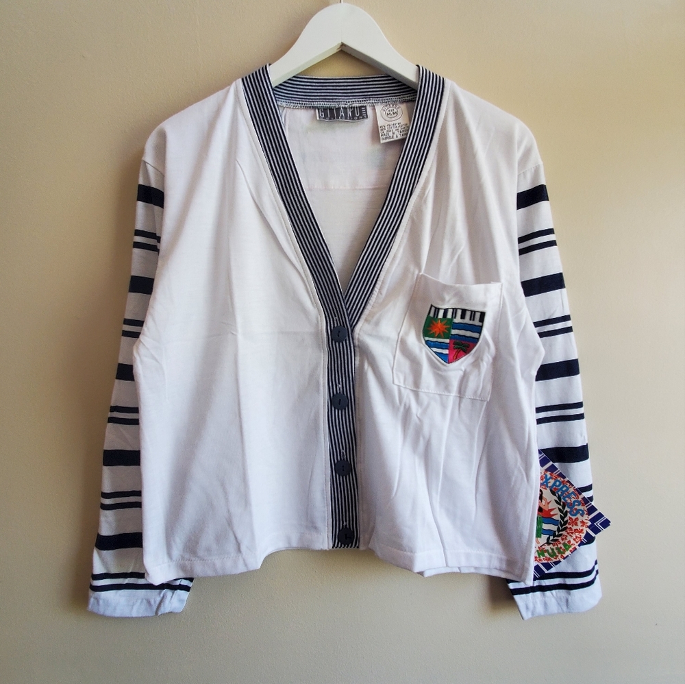 NWT Vintage Gitano button up Cardigan Contrast stripes patter sleeve Medium Size